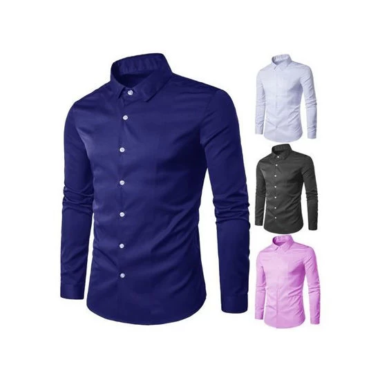 4 in 1 Multi-color Men Business and Casual Long Sleeve Shirt 100% Cotton