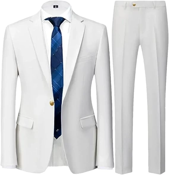 Ensemble Costume Homme , 2 Pièces , 2 Boutons Veste + Pantalon, Blanc