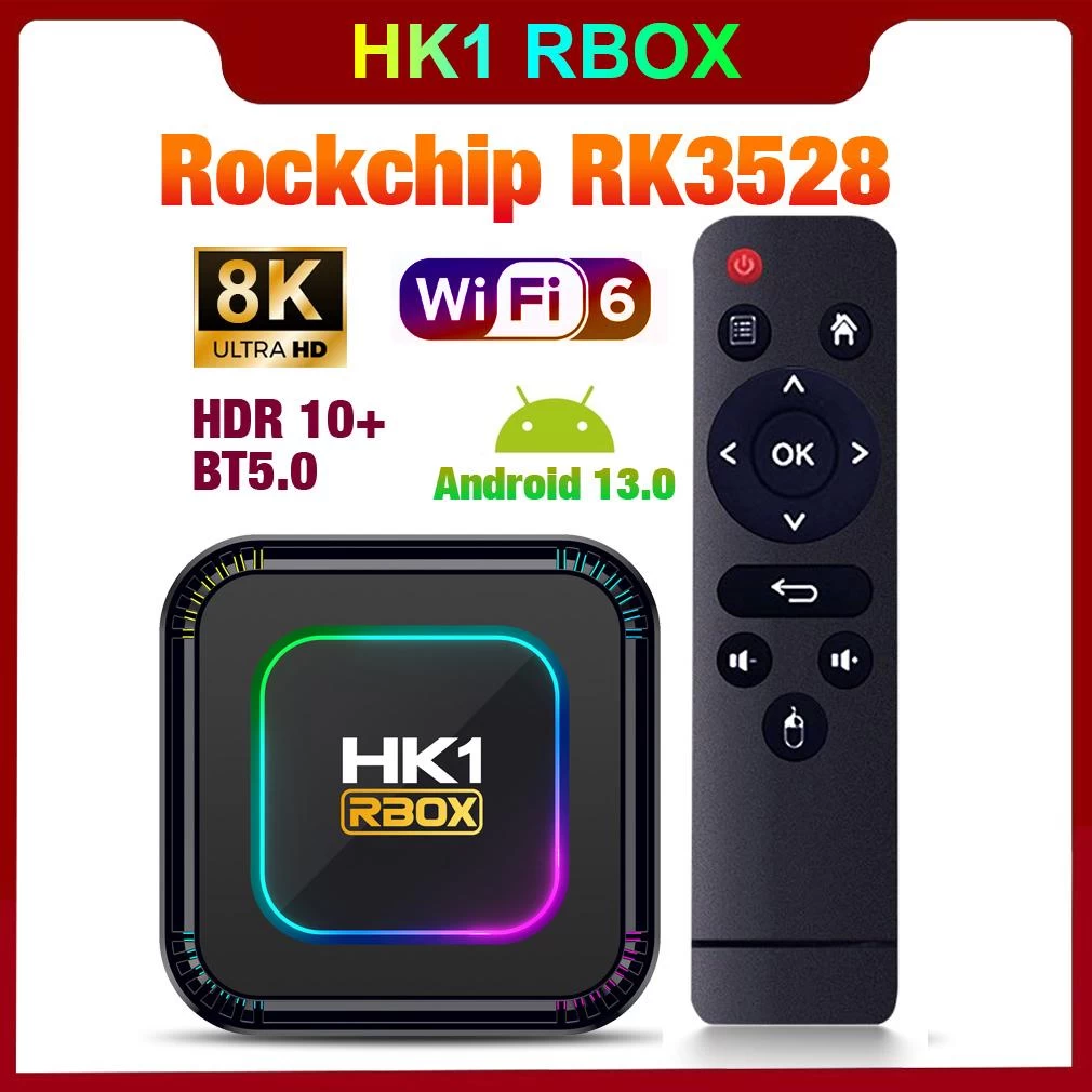 Brand NEW best Android 13 TV BOX HK1 RBOX K8 RK3528 4G 32G 64G 128G 5G WIFI6 4K 8K 3D BT USBSmart TVBOX Global Media Player Set Top BOX