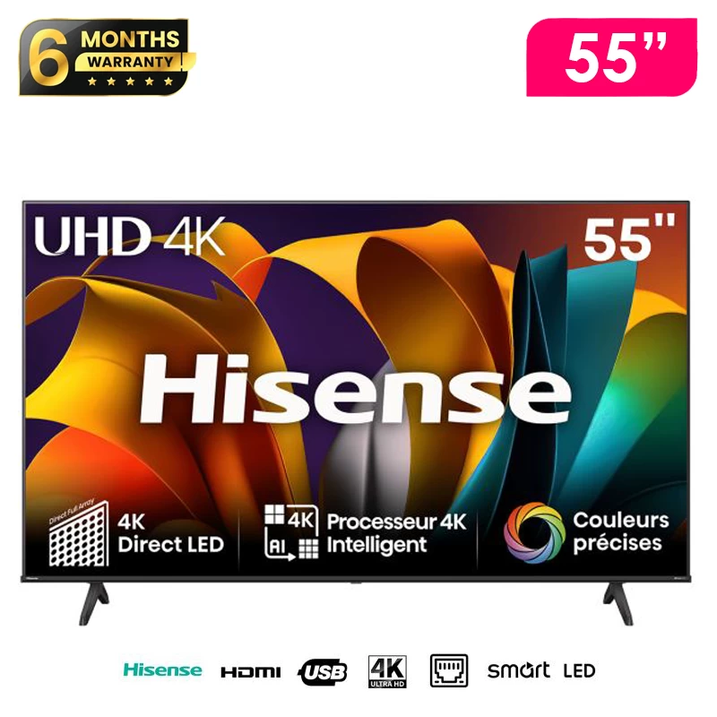 TV Smart Hisense - 55 inch- 55A6N- 4K ULTRA HD - Black - 6 Months Warranty