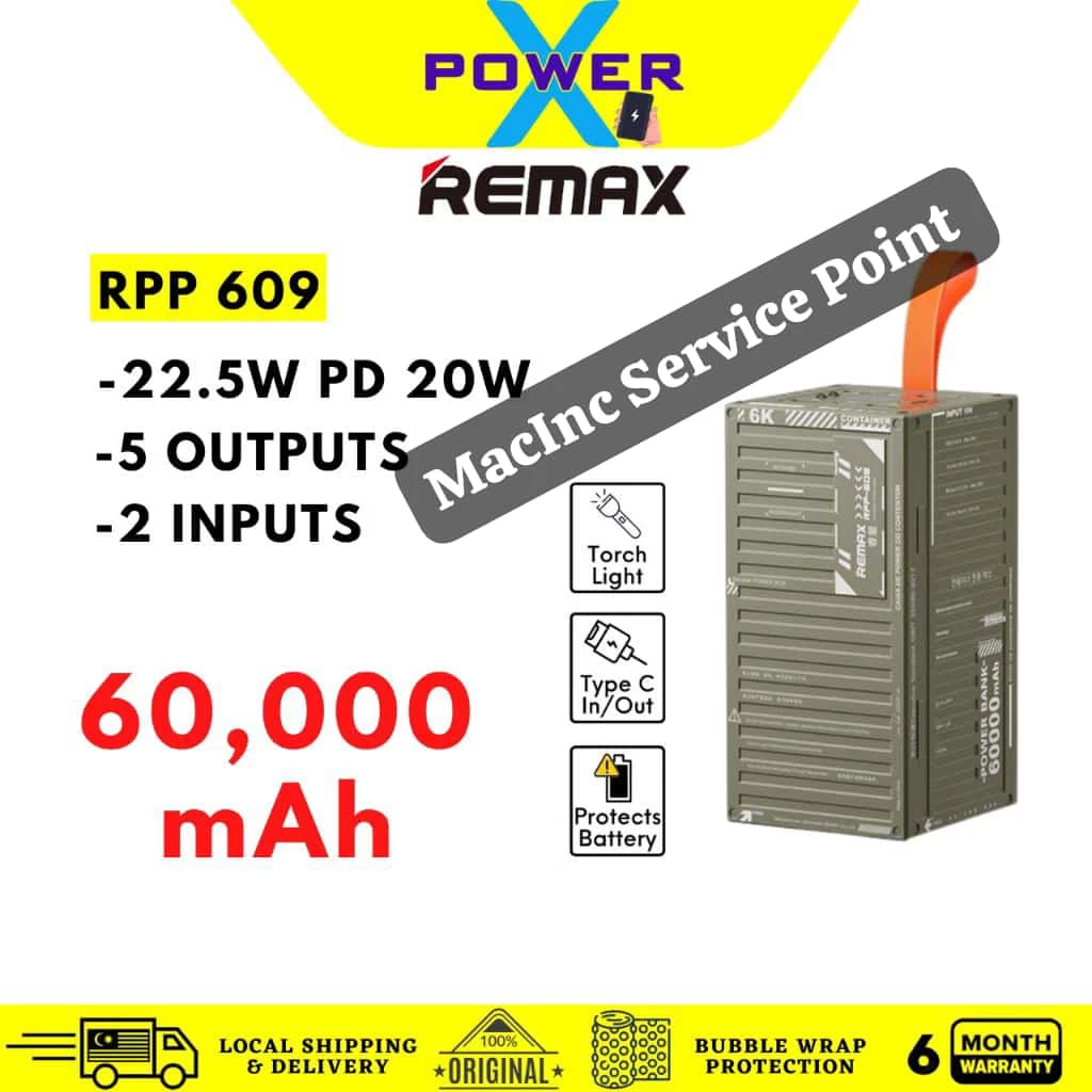 Remax Container Series 20W+22.5W Rpp-609 60000Mah Outdoor High Capacity Power Bank With Led Light Fast Charging Powerbank