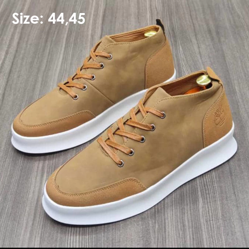 Kaki Leather & Suede Casual High Top Shoes