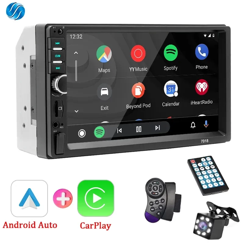 Hippcron Car Play Radio 2 din Stereo Receiver Audio 7" HD Mp5 Multimedia FM USB TF Player With Carplay Wired And Android Auto